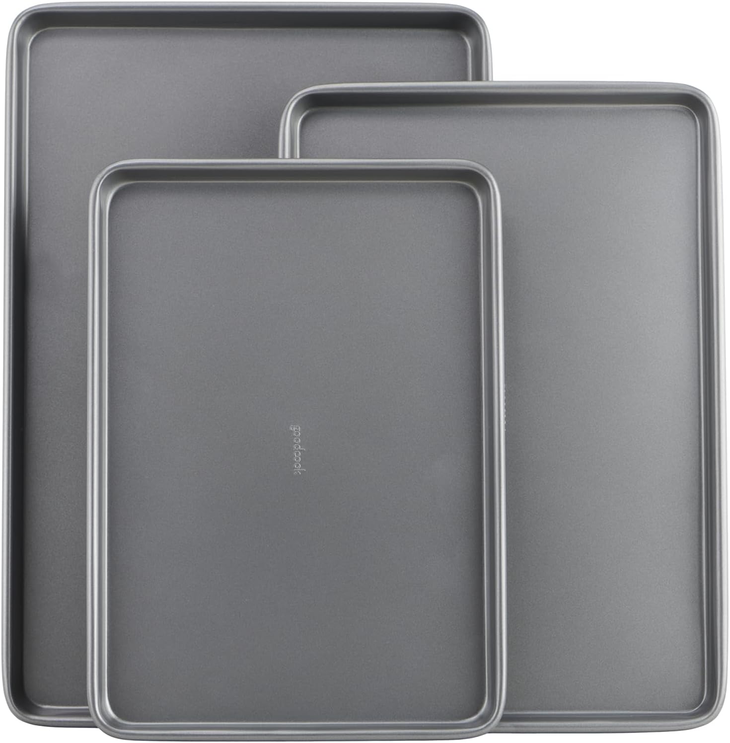 Everyday Nonstick Baking Sheet Set, 3 Pack Includes One Small, Medium & Large Pan Carbon Steel Construction Cookie Sheet Bakeware Set, Gray
