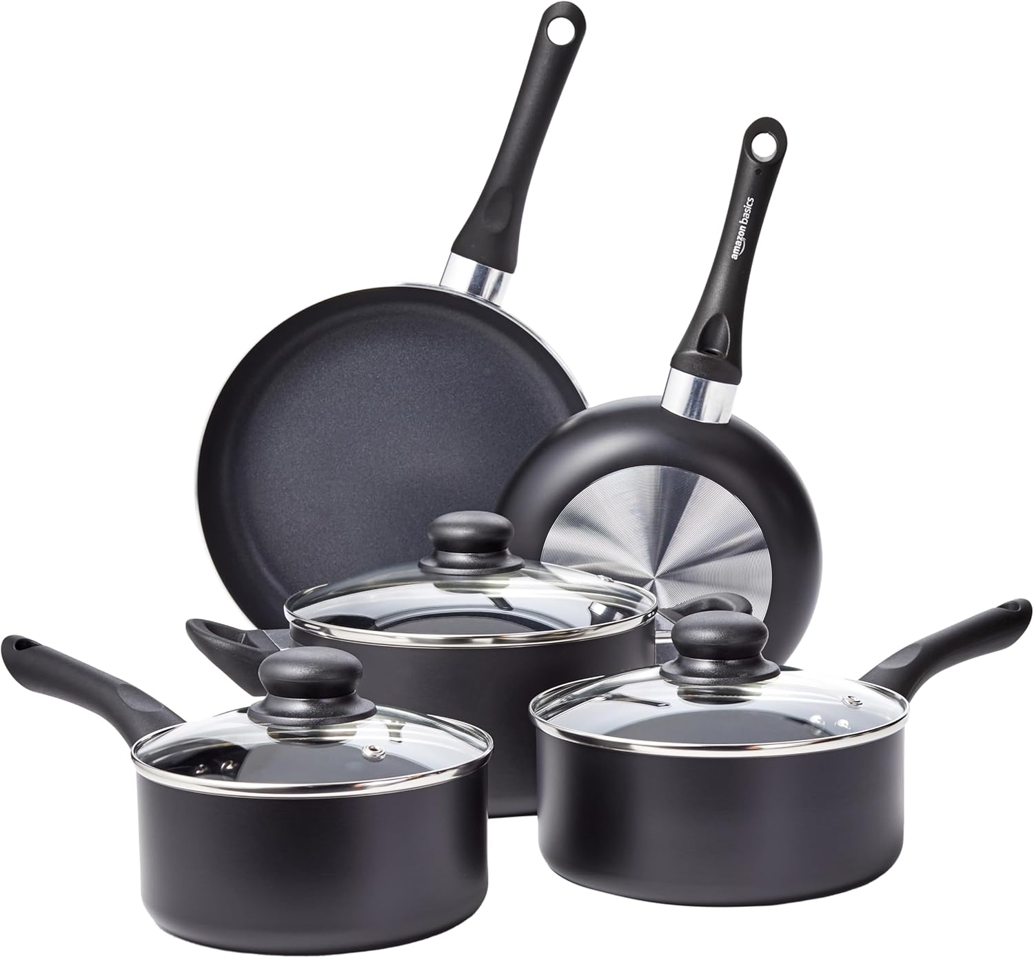 Non-Stick Kitchen Cookware 8-Piece Set, Non-Induction, Includes Pots and Pans, Black