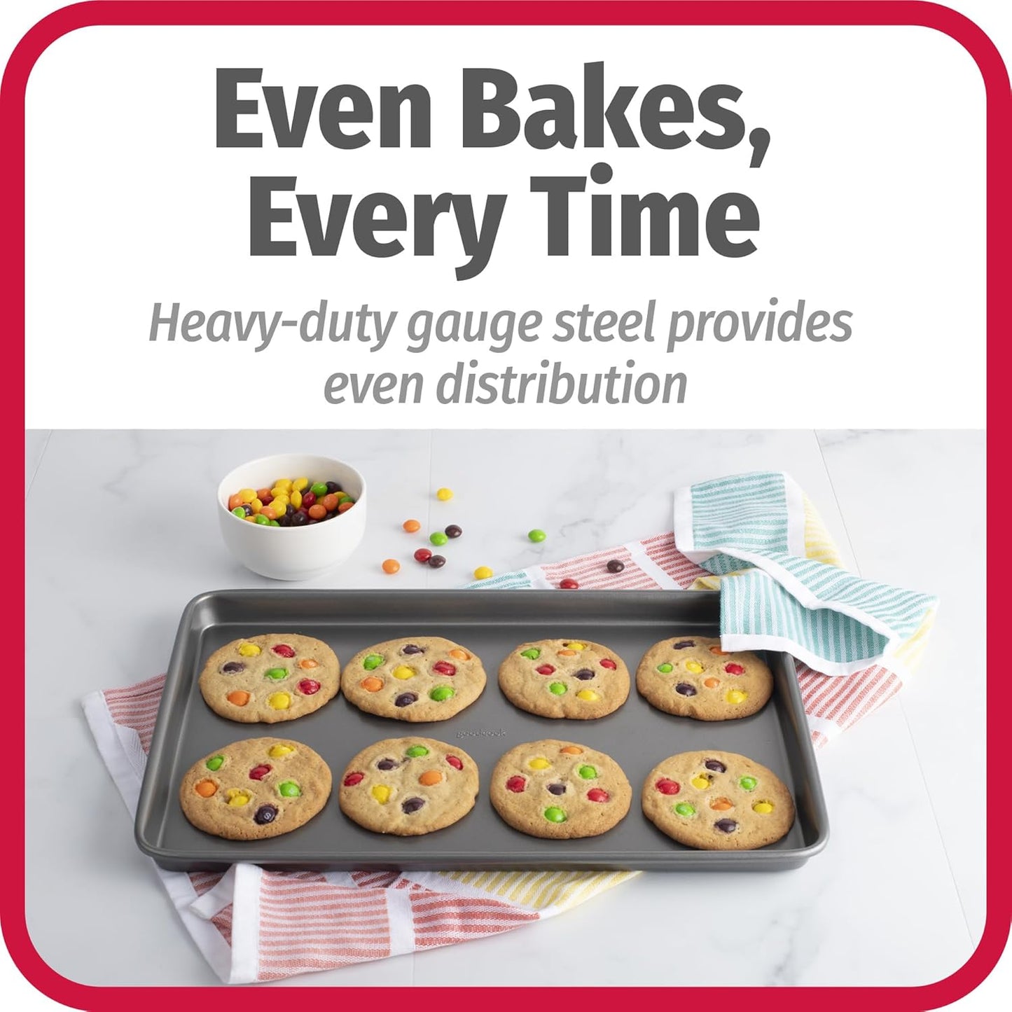 Everyday Nonstick Baking Sheet Set, 3 Pack Includes One Small, Medium & Large Pan Carbon Steel Construction Cookie Sheet Bakeware Set, Gray - Image 3